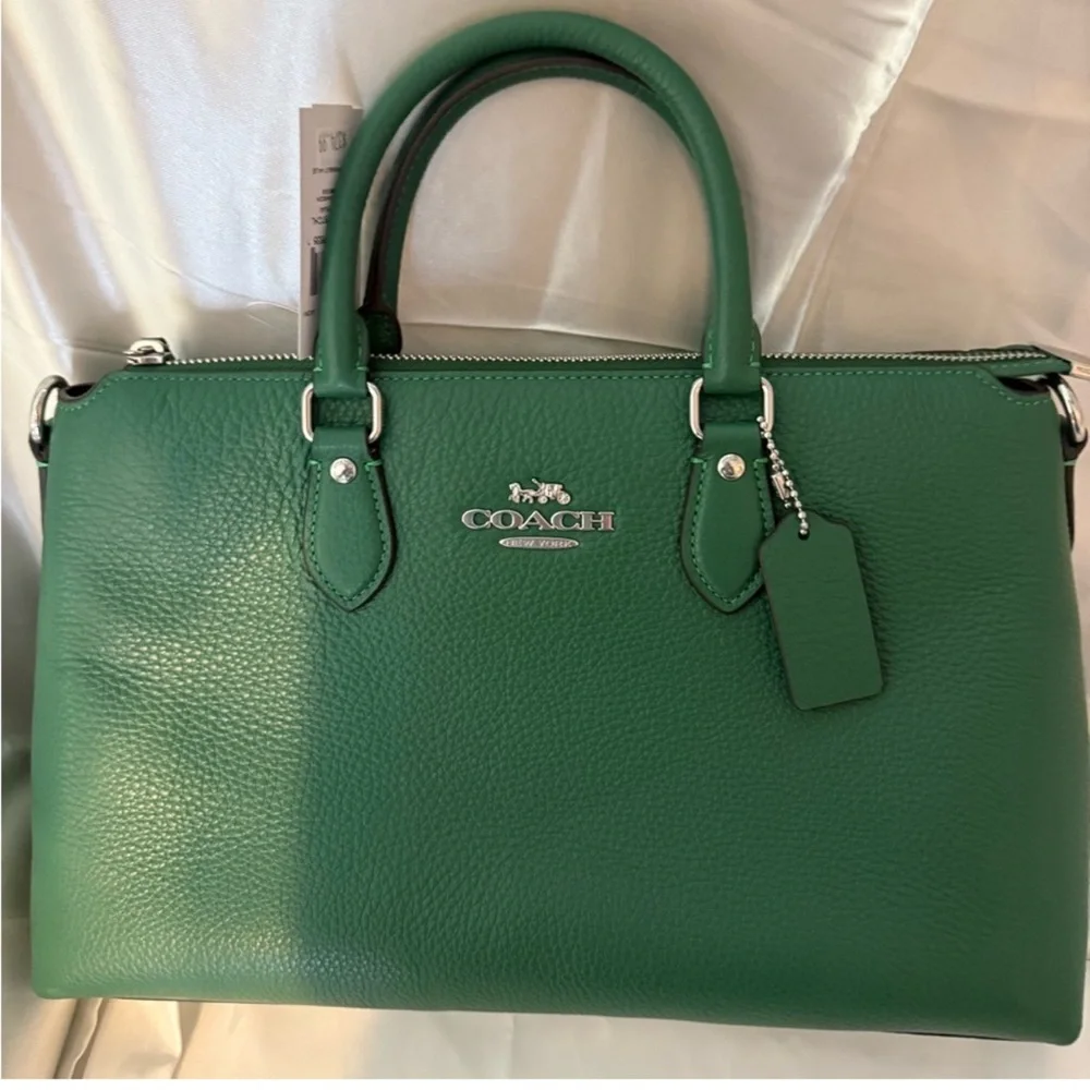 💚Coach NWT Shamrock Green Satchel with crossbody strap and silver hardware - Picture 3 of 9